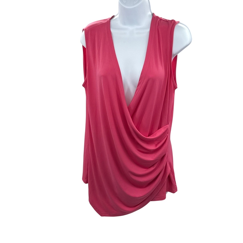 Aryeh‎ Hot Pink Sleeveless Draped Wrap V-Neck Ruched Top TPY-8625(K12) L